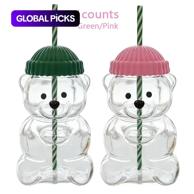 Adorable Bear Straw Glass Cup, 20oz Clear Glass Drinking Bottle With Straw, Portable Clear Drinkware Drink Containers for Coffee, Juice, Milk, Tea, Ideal Gift for Girls, Teens, Parties, Beach Travel, Straw Water Bottle