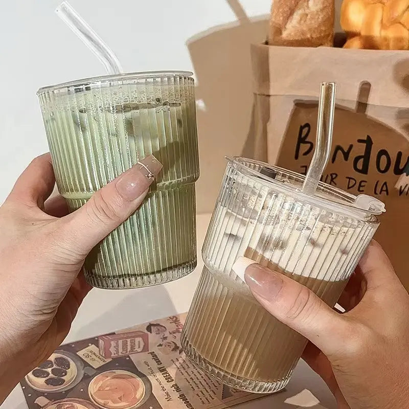 Insulated Glass Cup with Straw and Lid, Leak-Proof Portable Travel Mug for Coffee & Drinks, Drinkware Available in Single or Dual Pack, Leakproof Straw Cup