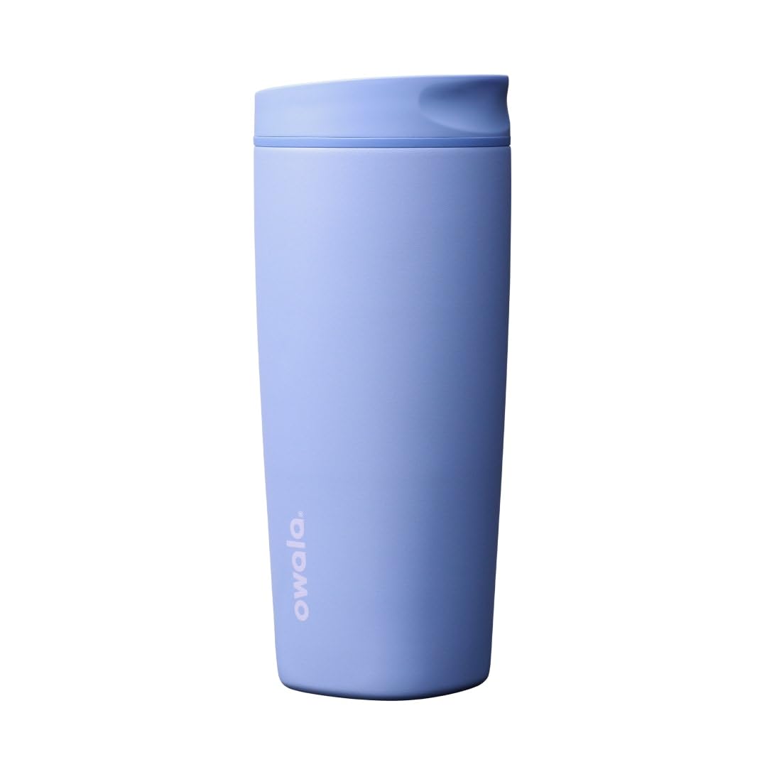 Owala SmoothSip Slider Insulated Stainless Steel Coffee Tumbler, Reusable Iced Coffee Cup, Hot Coffee Travel Mug, BPA Free 12 oz, Pink (Pucker Up)