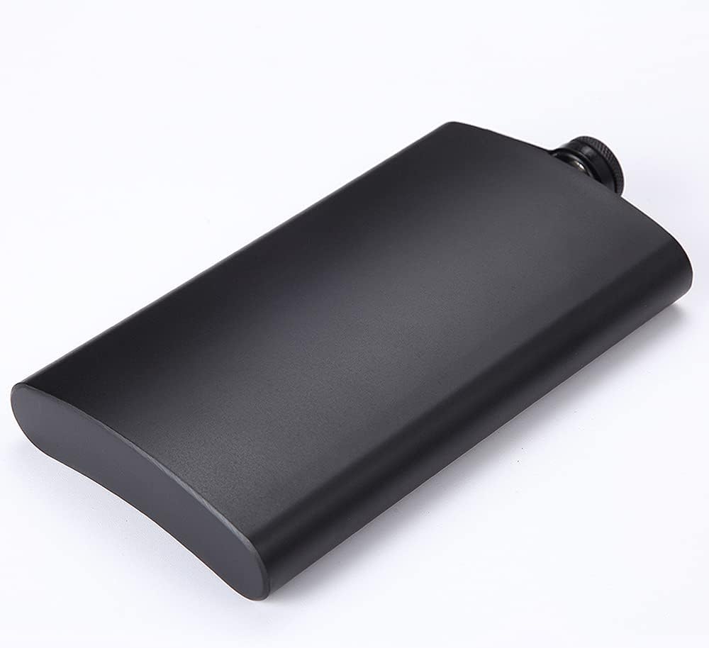 FYL 12 Oz 18/8 Stainless Steel Hip Flask for Liquor with Never-Lose Cap, Leakproof Easy Pour Funnel is Included, Matte Black