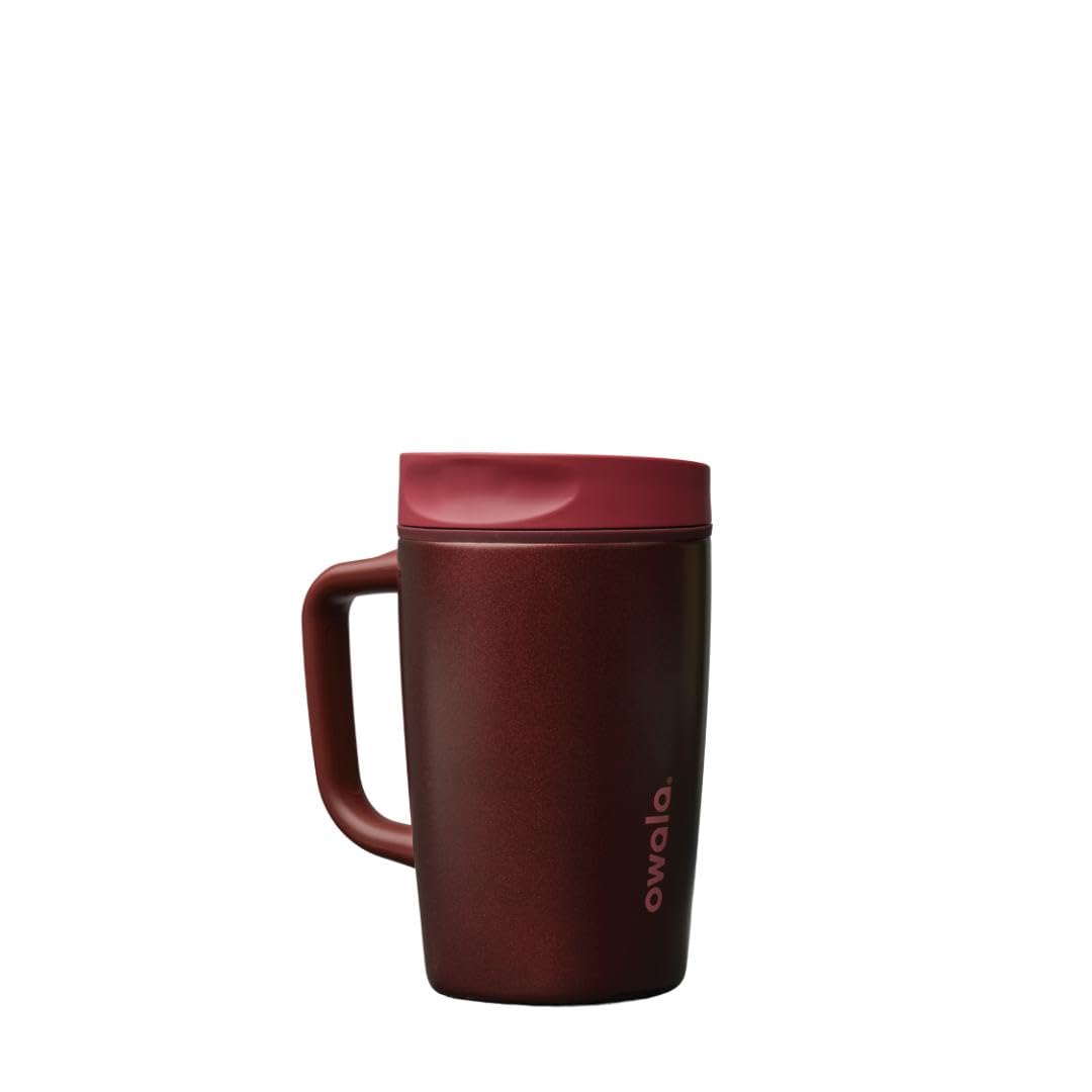 Owala SmoothSip Slider Insulated Stainless Steel Coffee Tumbler, Reusable Iced Coffee Cup, Hot Coffee Travel Mug, BPA Free 12 oz, Pink (Pucker Up)
