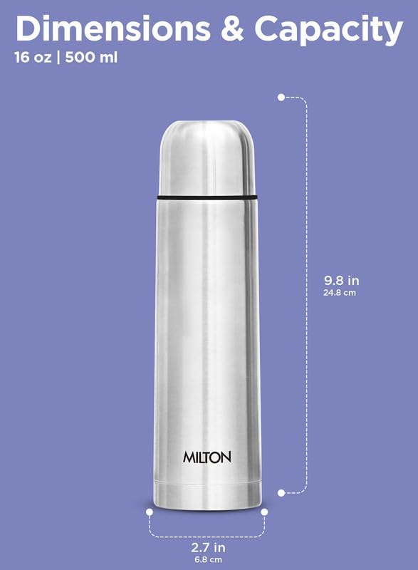 Milton Flask 16 oz Insulated Water Bottle with Cover, Flip Lid, Thermosteel