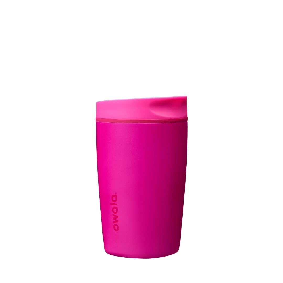 Owala SmoothSip Slider Insulated Stainless Steel Coffee Tumbler, Reusable Iced Coffee Cup, Hot Coffee Travel Mug, BPA Free 12 oz, Pink (Pucker Up)