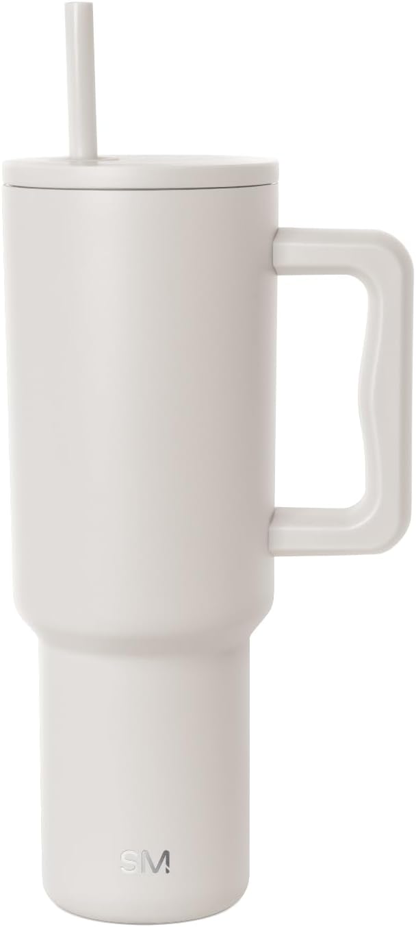 Simple Modern 40 oz Trek Tumbler with Handle and Straw Lid | Cup Holder Friendly Insulated Stainless Steel Travel Mug | Almond Birch