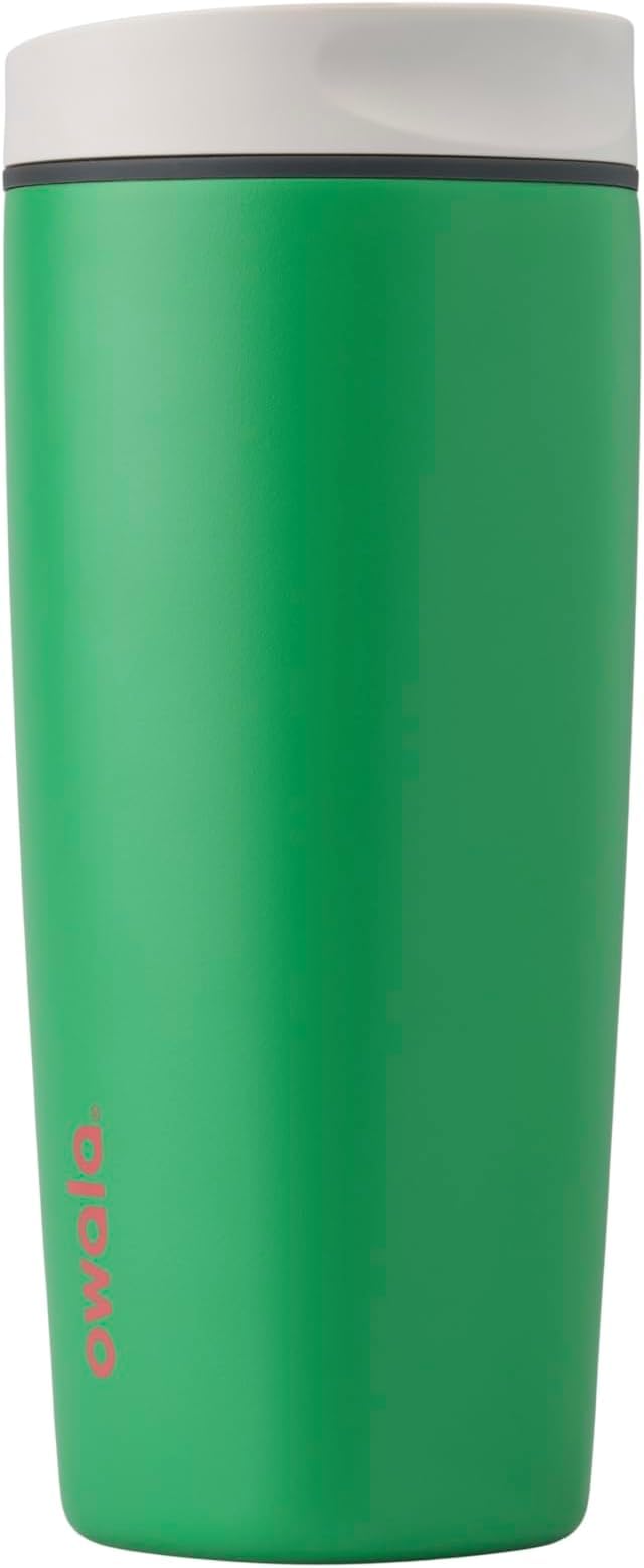 Owala SmoothSip Slider Insulated Stainless Steel Coffee Tumbler, Reusable Iced Coffee Cup, Hot Coffee Travel Mug, BPA Free 12 oz, Pink (Pucker Up)