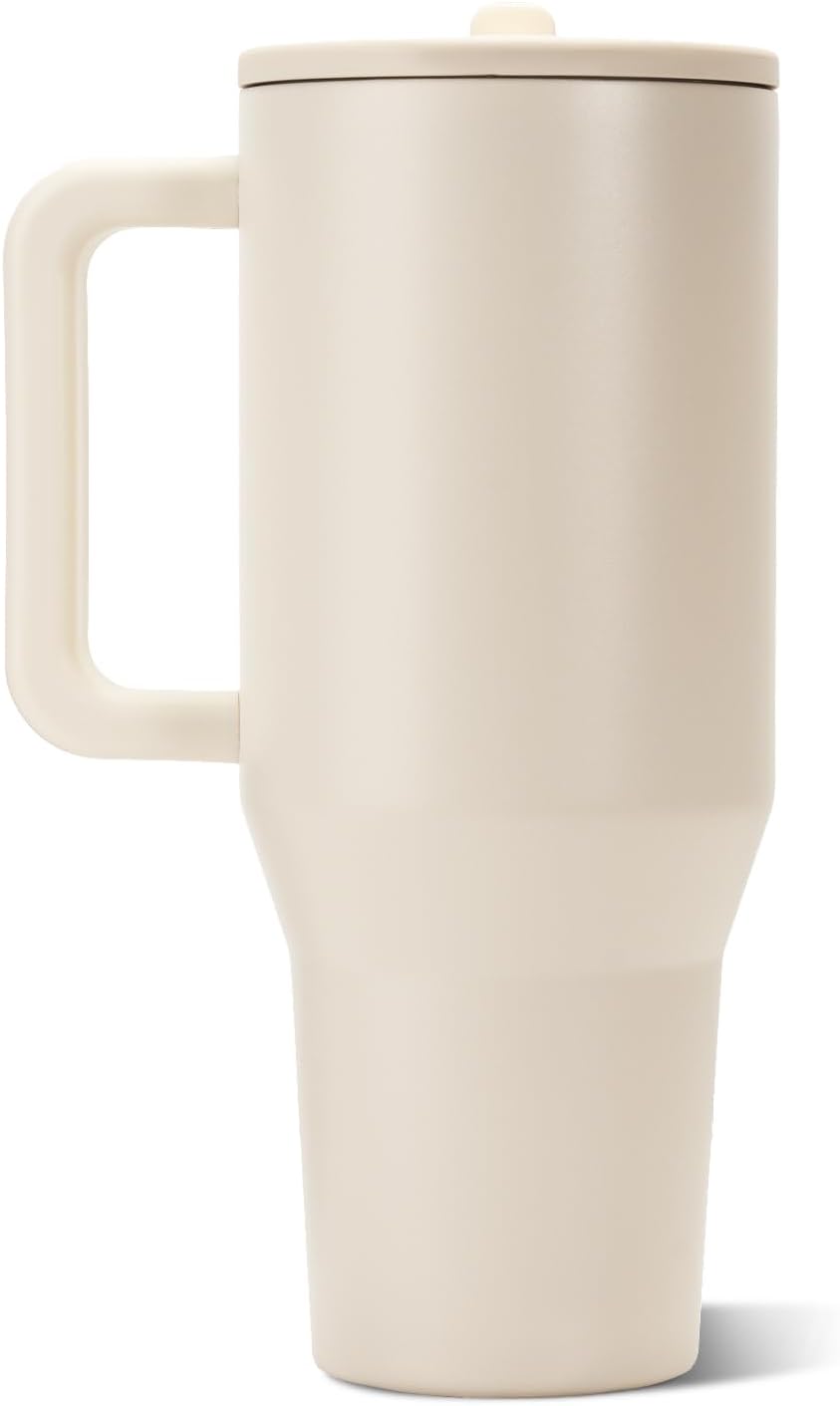 HydroJug Traveler 40oz, Insulated Tumbler with Handle & Straw, Cream