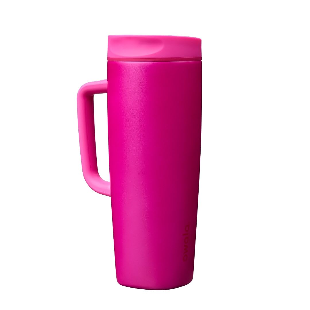 Owala SmoothSip Slider Insulated Stainless Steel Coffee Tumbler, Reusable Iced Coffee Cup, Hot Coffee Travel Mug, BPA Free 12 oz, Pink (Pucker Up)