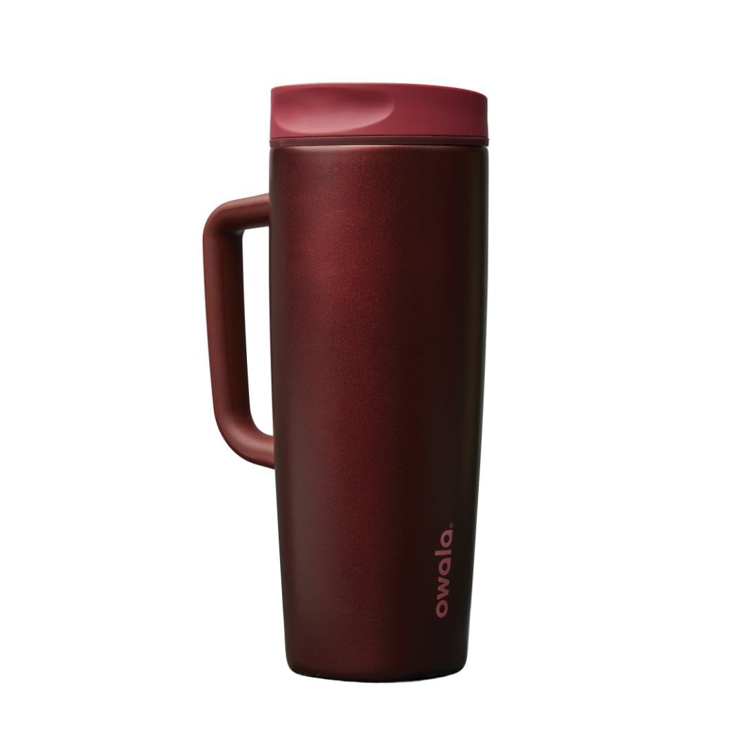 Owala SmoothSip Slider Insulated Stainless Steel Coffee Tumbler, Reusable Iced Coffee Cup, Hot Coffee Travel Mug, BPA Free 12 oz, Pink (Pucker Up)