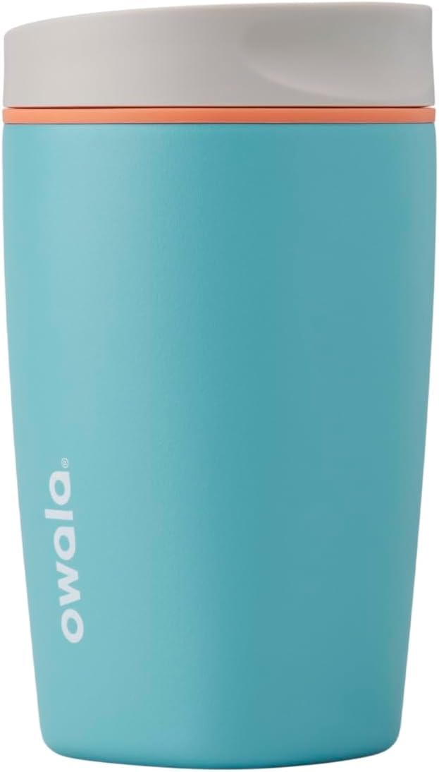 Owala SmoothSip Slider Insulated Stainless Steel Coffee Tumbler, Reusable Iced Coffee Cup, Hot Coffee Travel Mug, BPA Free 12 oz, Pink (Pucker Up)