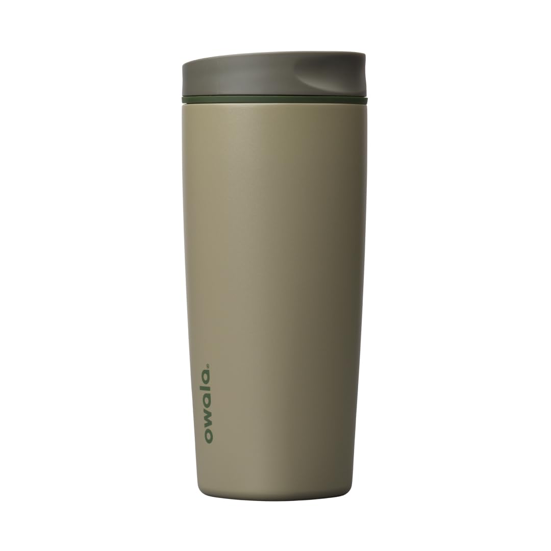 Owala SmoothSip Slider Insulated Stainless Steel Coffee Tumbler, Reusable Iced Coffee Cup, Hot Coffee Travel Mug, BPA Free 12 oz, Pink (Pucker Up)