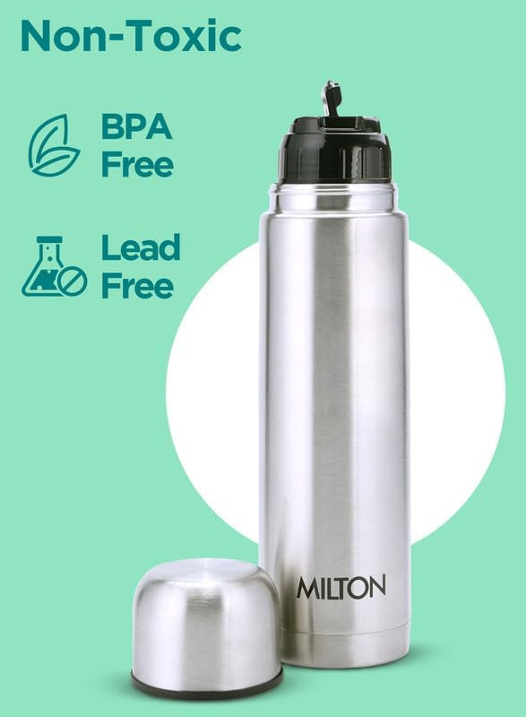 Milton Flask 16 oz Insulated Water Bottle with Cover, Flip Lid, Thermosteel