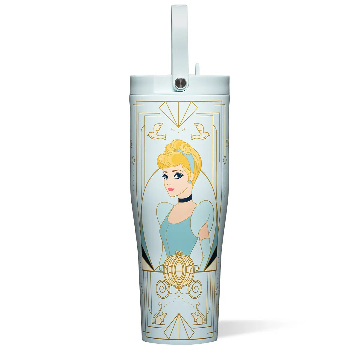 Disney Princess 30oz Leakproof Portable Travel Tumbler - BPA-Free Unisex Adults Reusable Drinkware, Tuckaway Spout, Silicone Flexible Handle, Princess Art, Outdoor Mountain Hiking Kitchenware