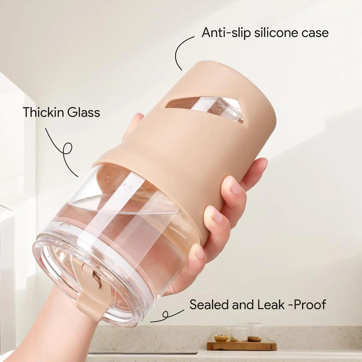 Olivego Eco-friendly 20oz BPA-free Lead-free Reusable Glass Water Bottle Tumbler - Bamboo 2-in-1 Straw Lid, Anti-slip Silicone Sleeve, Portable, Washable, Durable Kitchenware Drinkware, Car-cup Holder Fit, Outdoor Iced Coffee Use