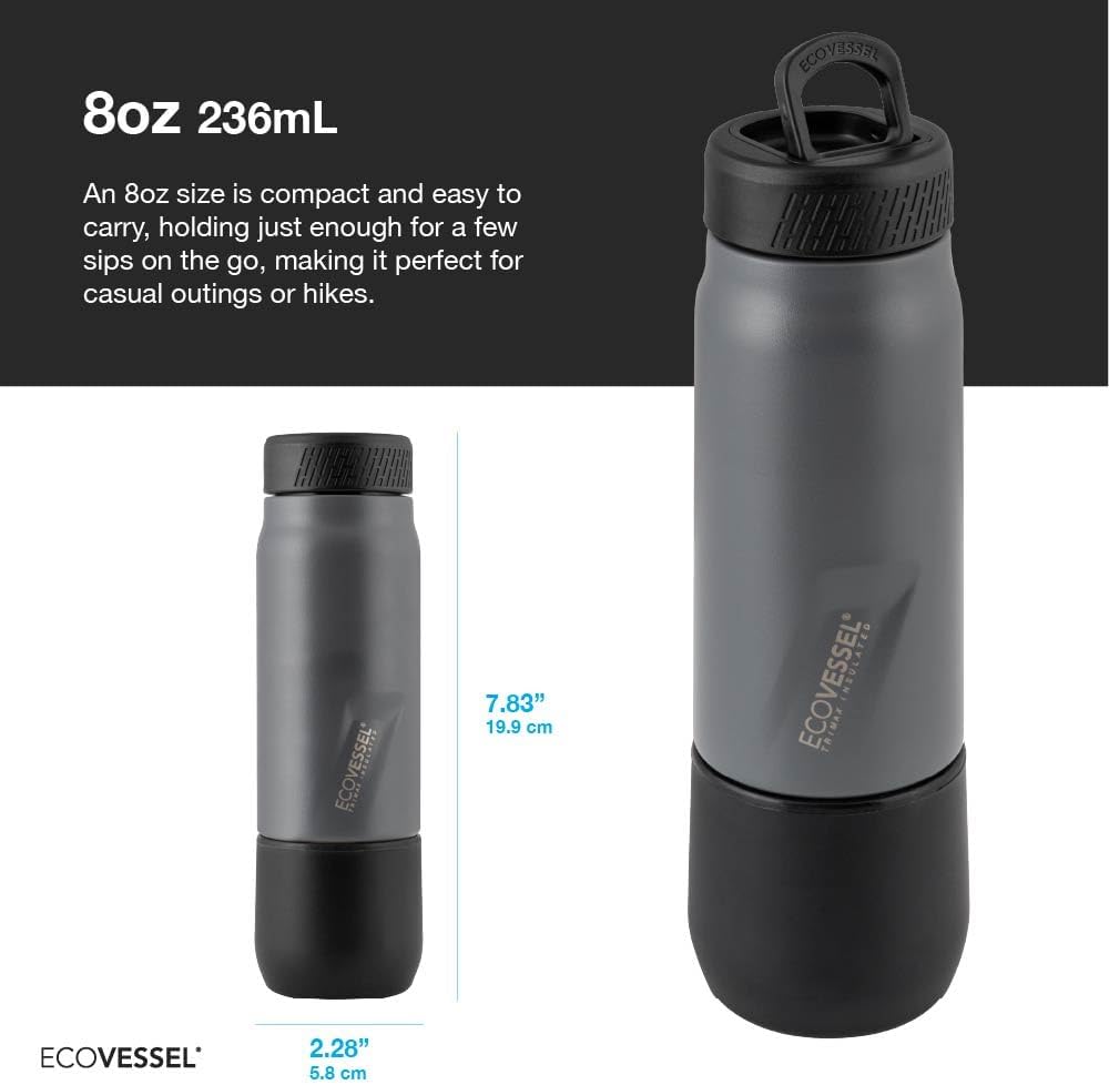 EcoVessel Flask with Removable Shot Cup 8 oz Insulated Orange