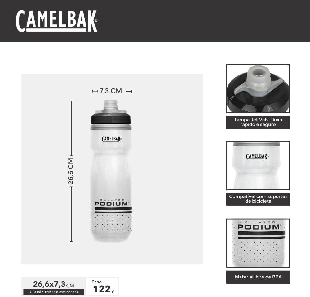 CamelBak Podium Chill Outdoor Water Bottle 24oz, White/Black
