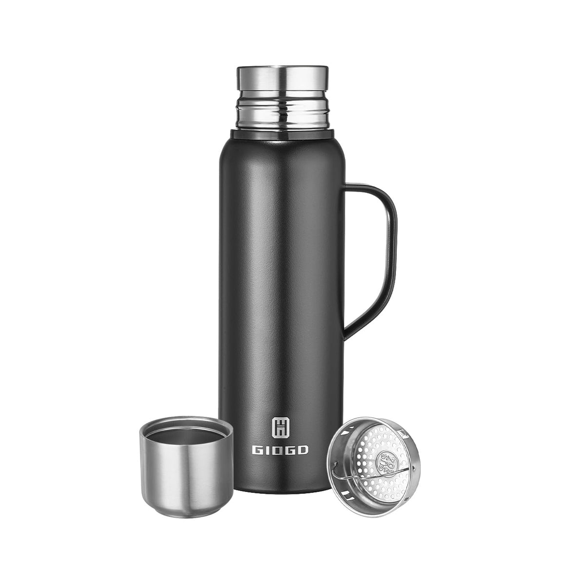 Insulated vacuum Thermo Bottle 500ml/16.9oz with cup Stainless steel coffee bottles for hot and cold drink water flask.(Silver,500ml)