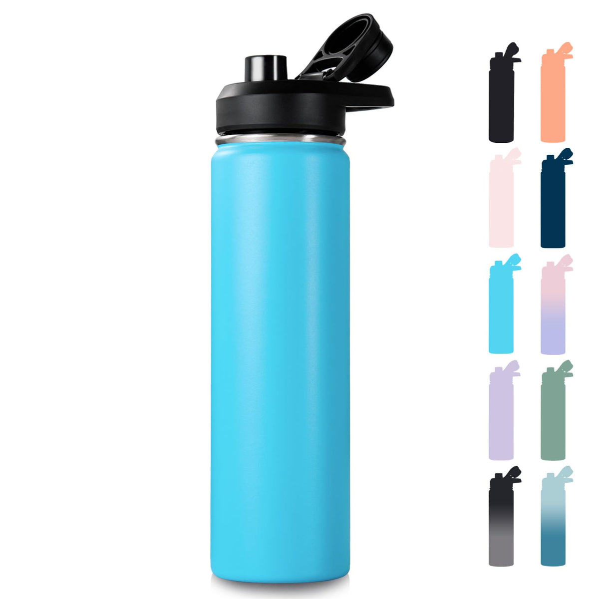 Fijinhom Insulated Water Bottle with Handle, 304 Stainless Steel Water Bottles with Wide Mouth, Double Wall Vacuum Sports Water Bottle, BPA Free, Keep Cold and Hot, 24 Ounces, Black