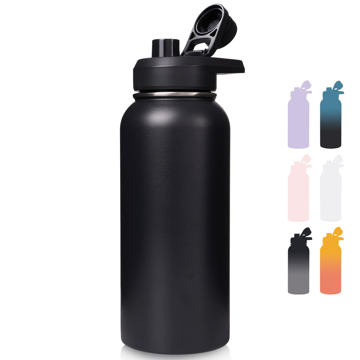 Fijinhom Insulated Water Bottle with Handle, 304 Stainless Steel Water Bottles with Wide Mouth, Double Wall Vacuum Sports Water Bottle, BPA Free, Keep Cold and Hot, 24 Ounces, Black