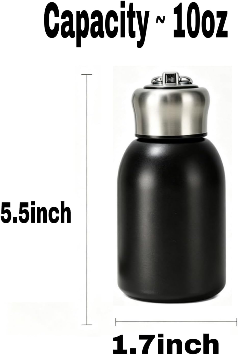 Mini Stainless Steel, Small Insulated Flask, Compact Vacuum Bottle, Portable Stainless Steel Tumble, Travel Coffee Mug, Small MetalWater Bottle, Cute Water Bottle With Handle (Black)