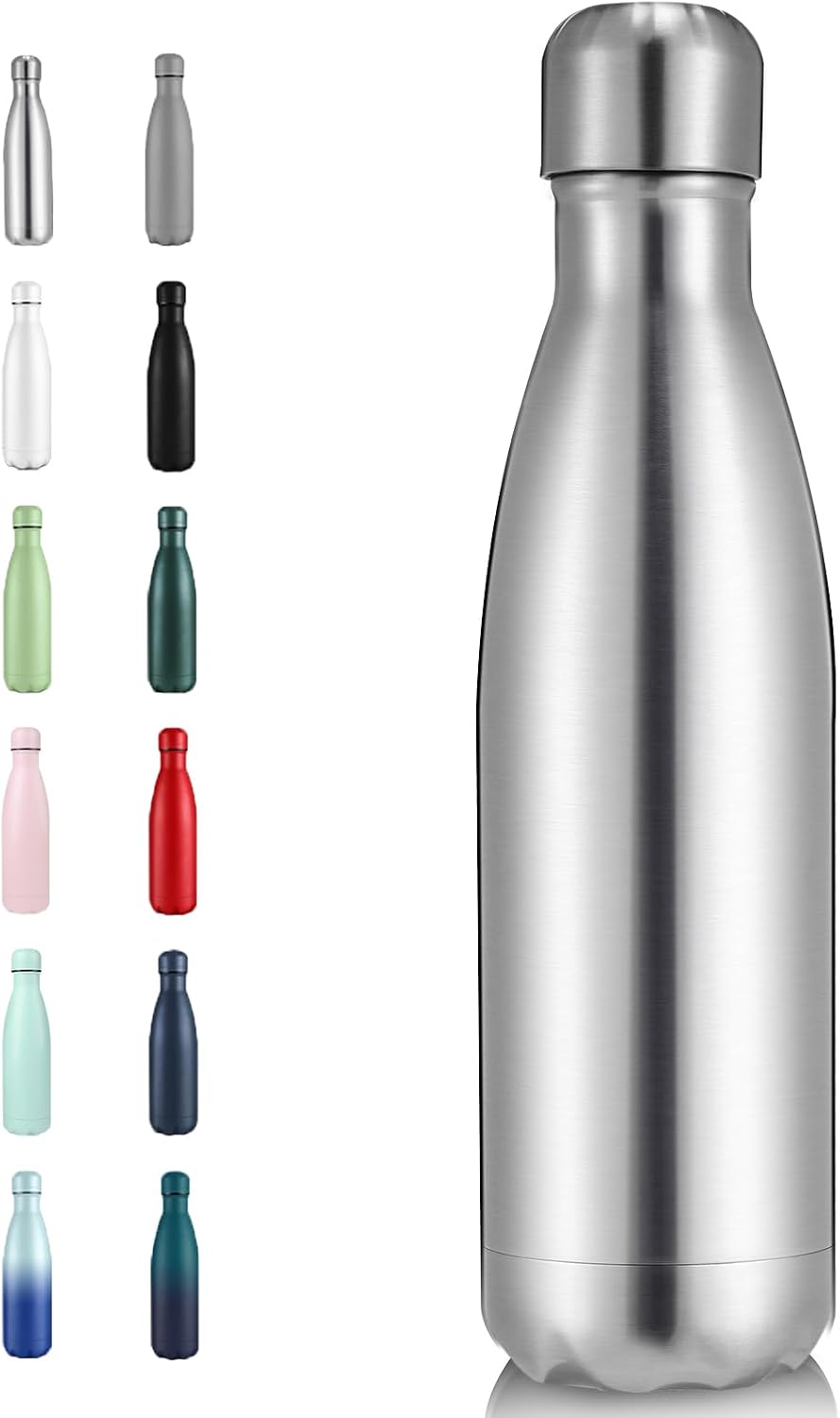 Volhoply 17oz Insulated Stainless Steel Water Bottle（Silver,1 Pack)
