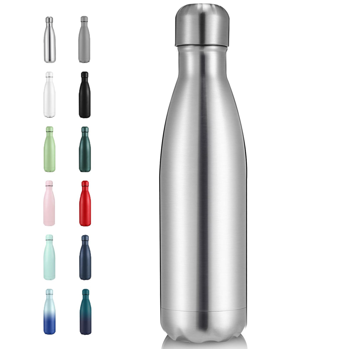 Volhoply 17oz Insulated Stainless Steel Water Bottle（Silver,1 Pack)