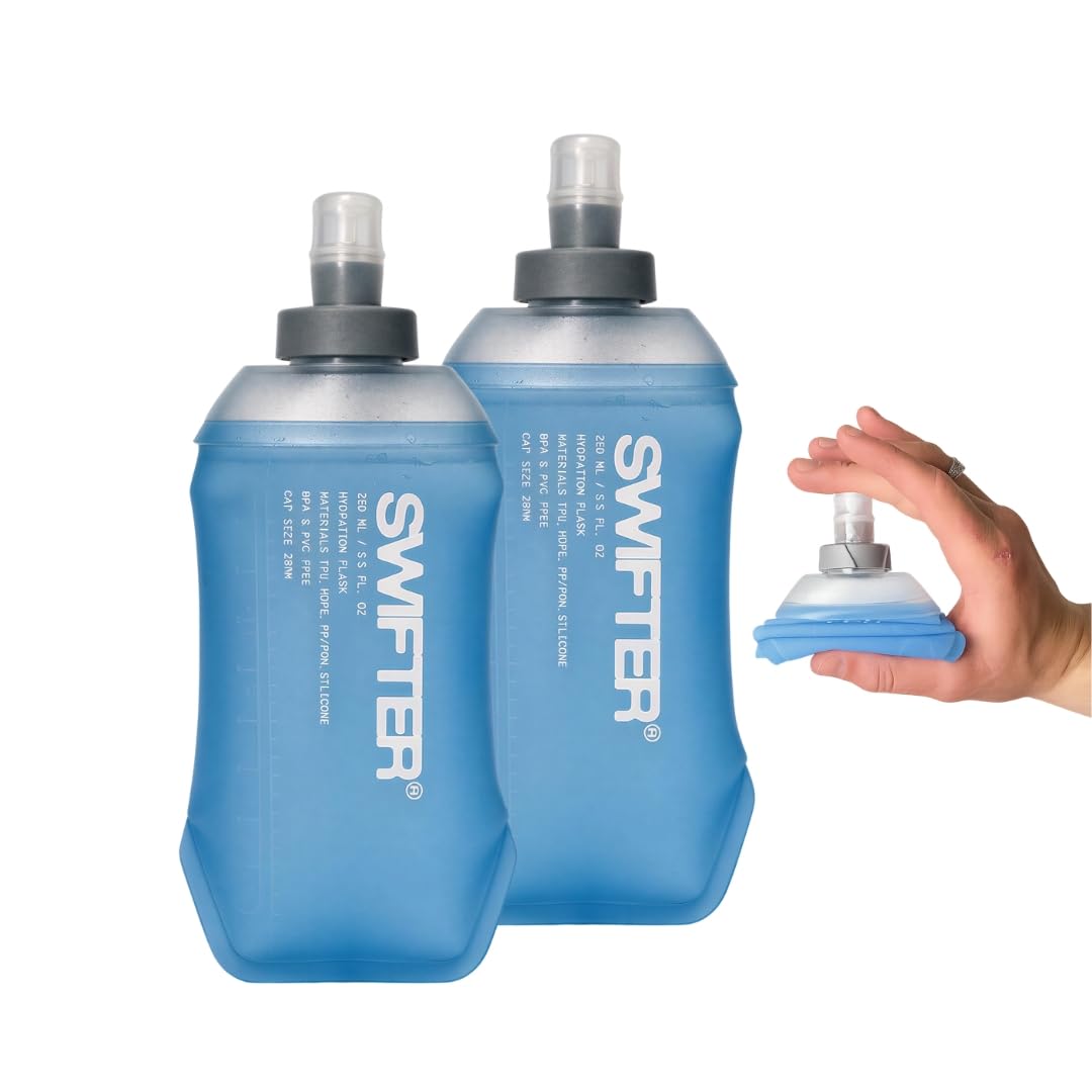 SWIFTER 2x Soft Flask 500ml | Running, Hiking, Cycling Hydration Flask | Collapsible, Leakproof, Reusable | Matt Finish, Sky Blue