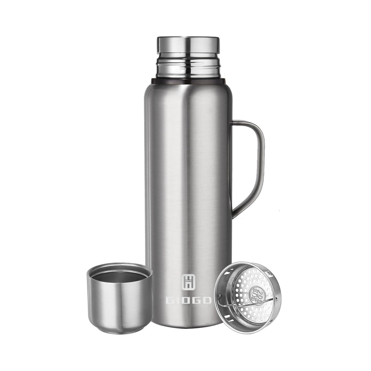 Insulated vacuum Thermo Bottle 500ml/16.9oz with cup Stainless steel coffee bottles for hot and cold drink water flask.(Silver,500ml)