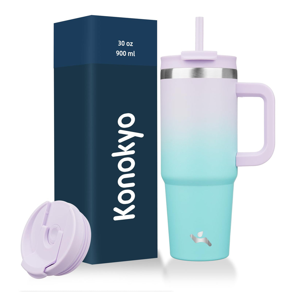 Konokyo 30 oz Insulated Tumbler Water Bottle with Handle, Straw Lid