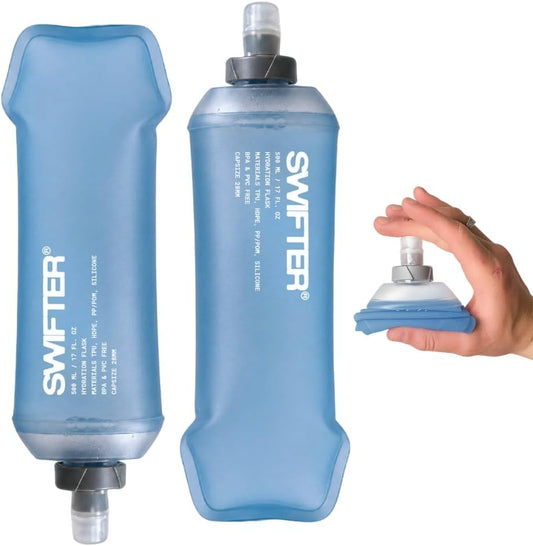 SWIFTER 2x Soft Flask 500ml | Running, Hiking, Cycling Hydration Flask | Collapsible, Leakproof, Reusable | Matt Finish, Sky Blue
