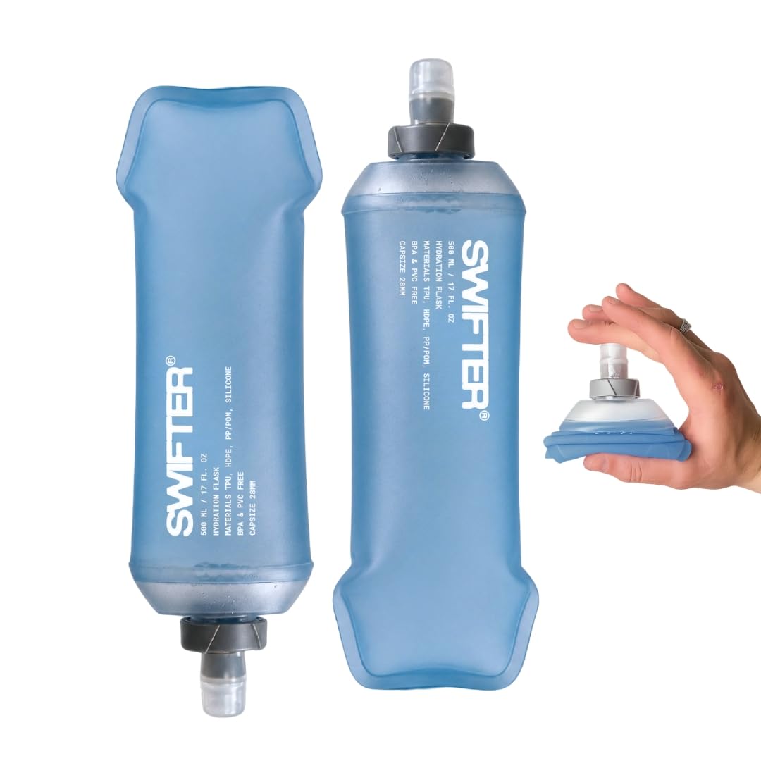 SWIFTER 2x Soft Flask 500ml | Running, Hiking, Cycling Hydration Flask | Collapsible, Leakproof, Reusable | Matt Finish, Sky Blue