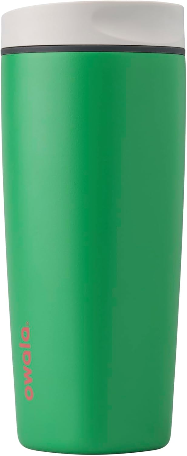 Owala SmoothSip Slider Insulated Stainless Steel Coffee Tumbler, Reusable Iced Coffee Cup, Hot Coffee Travel Mug, BPA Free 12 oz, Pink (Pucker Up)
