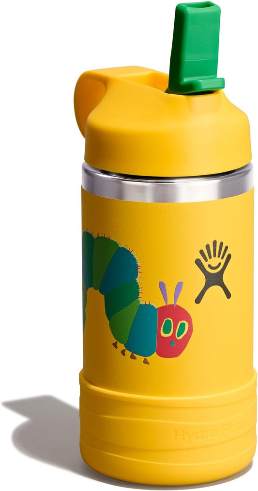 Hydro Flask Kids Water Bottle for School - Stainless Steel and Insulated with Straw Cap - 12 Oz World of Eric Carle Caterpillar Yellow
