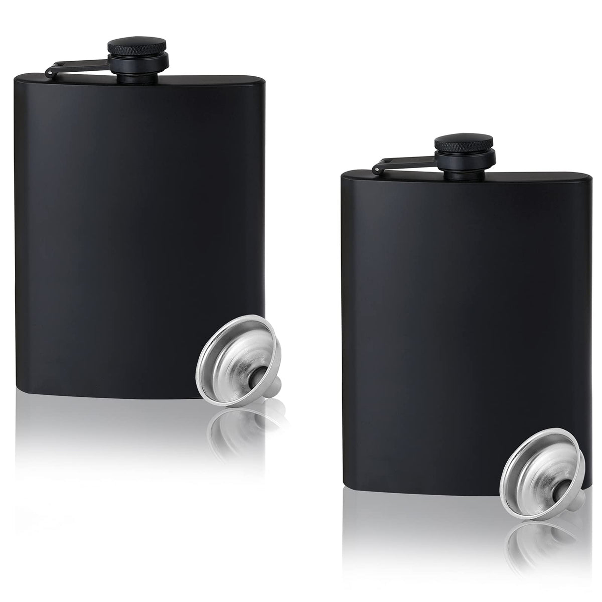 GADIEDIE 12oz+8oz Flask for Liquor for Men Matte Black Stainless Steel Leakproof Funnel and Cups, with Never-Lose Metal Cap, Drinking Flasks for Wedding Party Gift Outdoor Activities