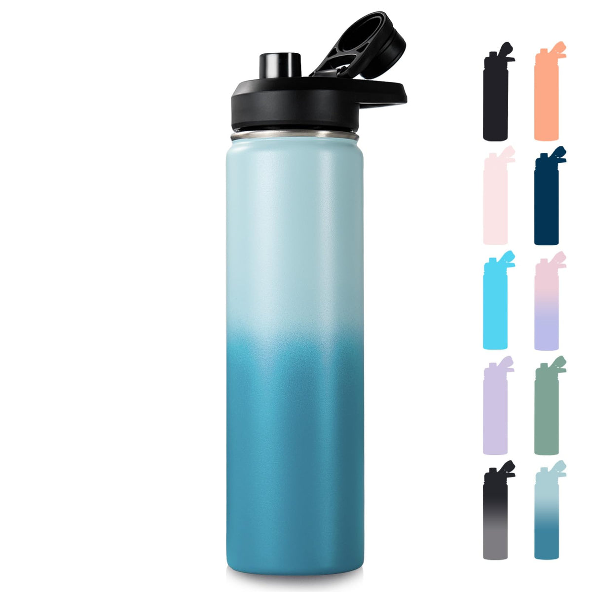 Fijinhom Insulated Water Bottle with Handle, 304 Stainless Steel Water Bottles with Wide Mouth, Double Wall Vacuum Sports Water Bottle, BPA Free, Keep Cold and Hot, 24 Ounces, Black