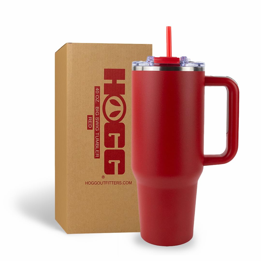 Hogg Big Swig 40oz Tumbler with Handle and Straw - Red, 40 oz Tumbler, Insulated Cup with Handle, 40oz Water Bottle with Straw, Thermal Cups, Leak Proof Lid, Travel Mugs, Stainless Steel