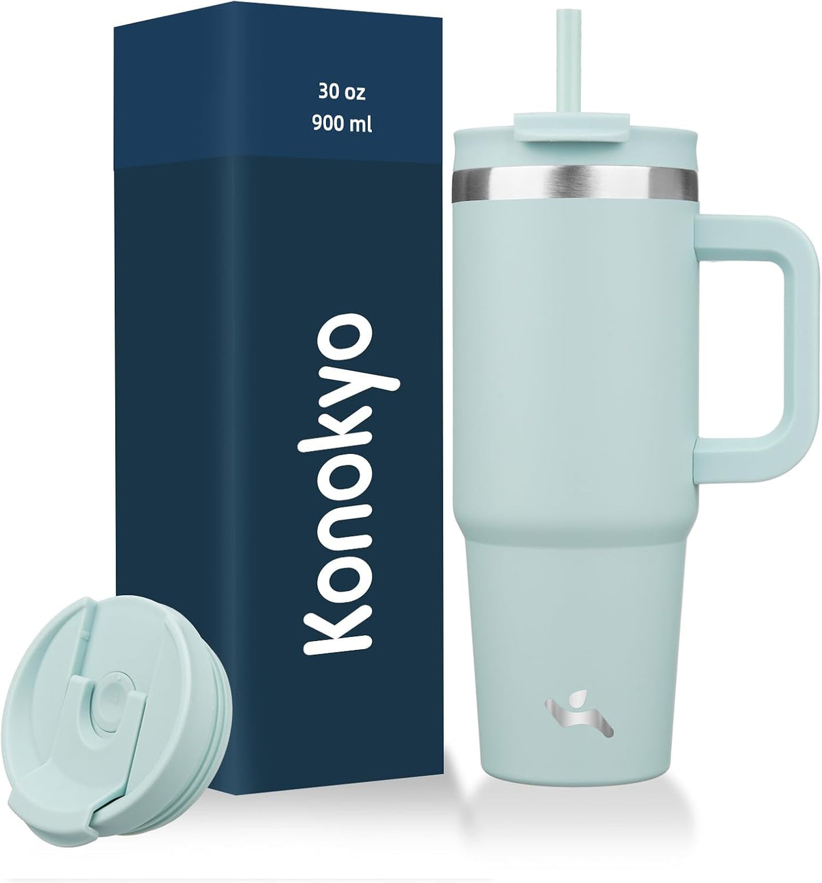 Konokyo 30 oz Insulated Tumbler Water Bottle with Handle, Straw Lid