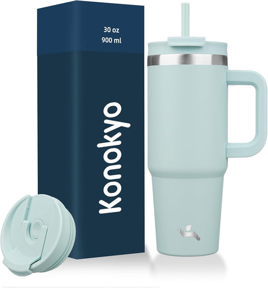 Konokyo 30 oz Insulated Tumbler Water Bottle with Handle, Straw Lid