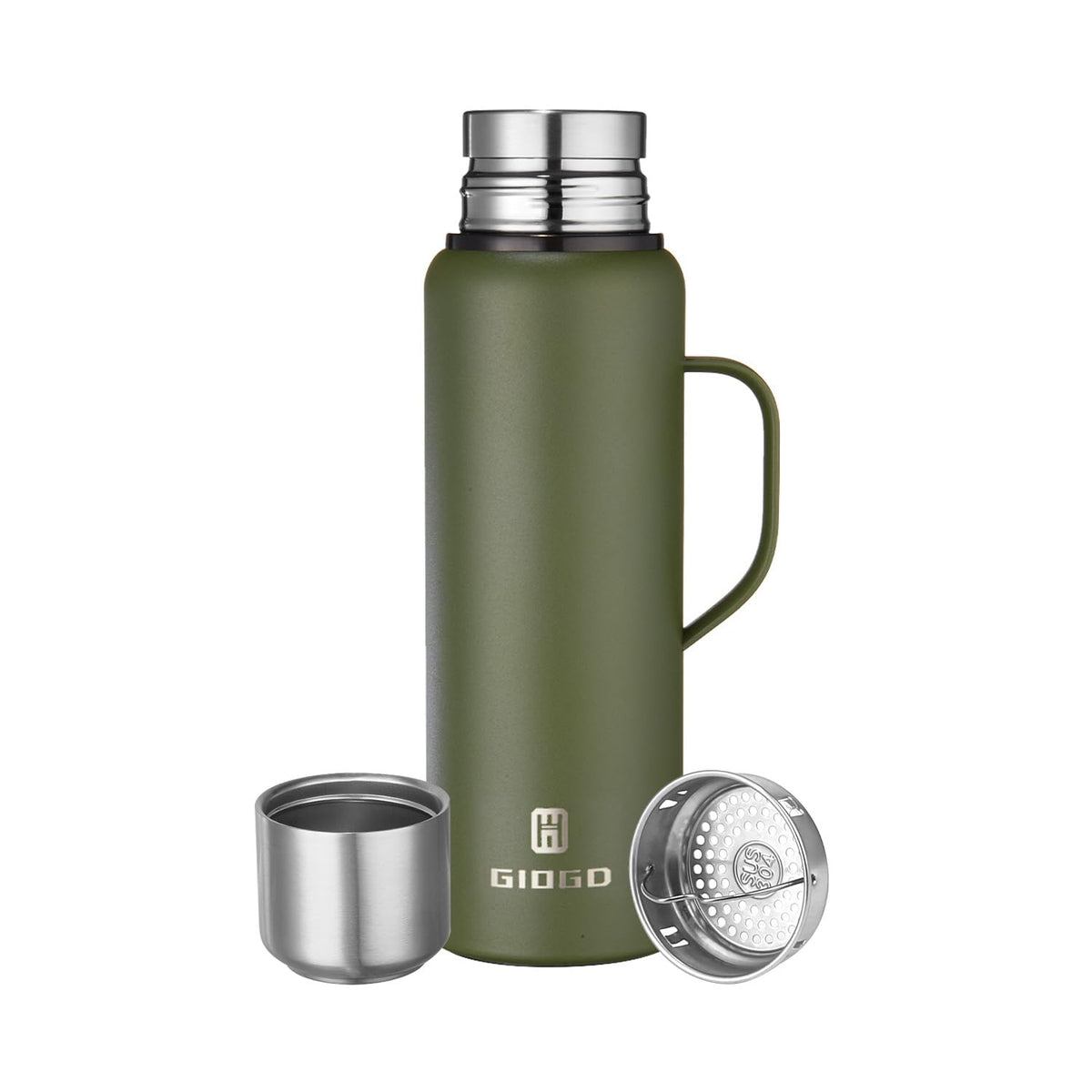 Insulated vacuum Thermo Bottle 500ml/16.9oz with cup Stainless steel coffee bottles for hot and cold drink water flask.(Silver,500ml)
