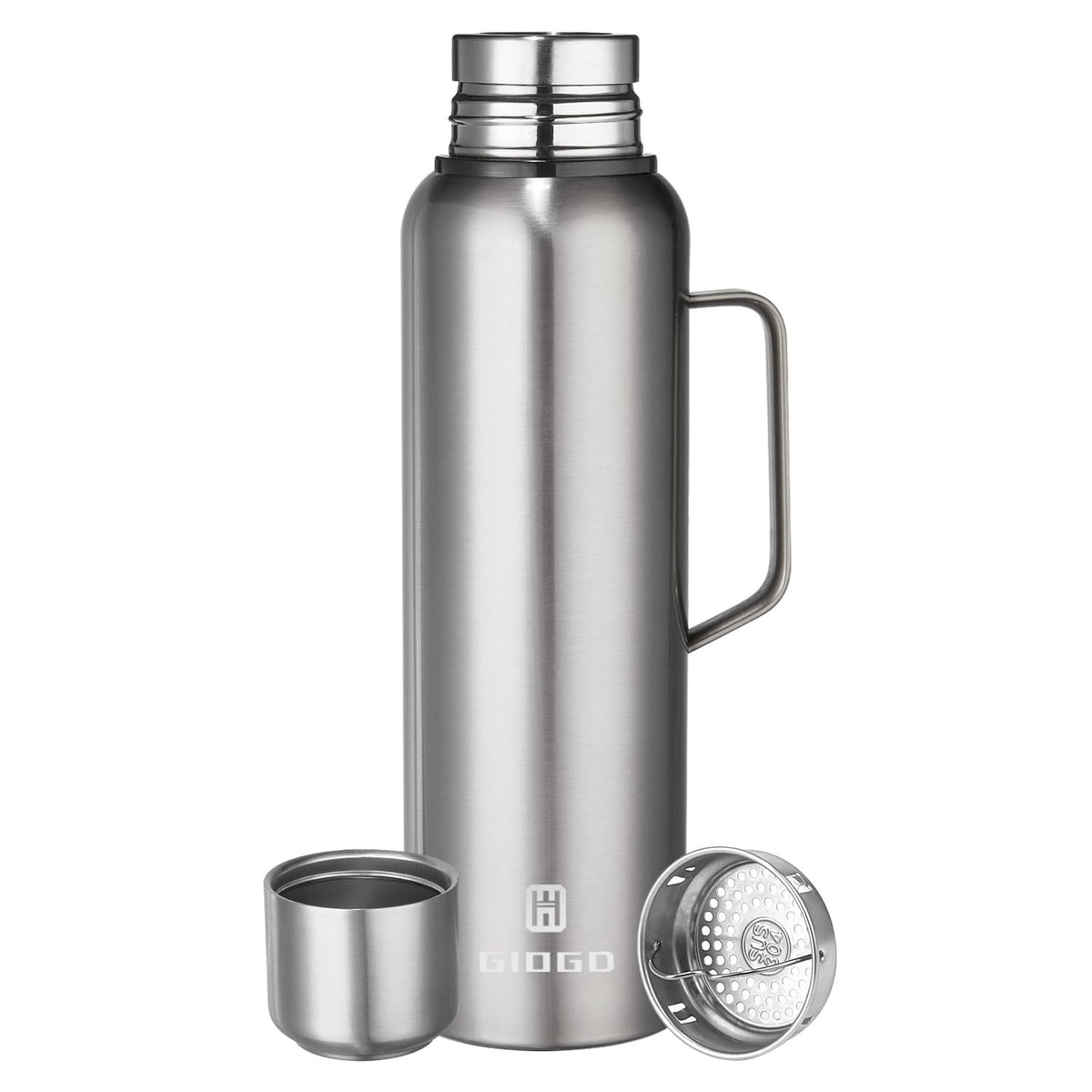 Insulated vacuum Thermo Bottle 500ml/16.9oz with cup Stainless steel coffee bottles for hot and cold drink water flask.(Silver,500ml)