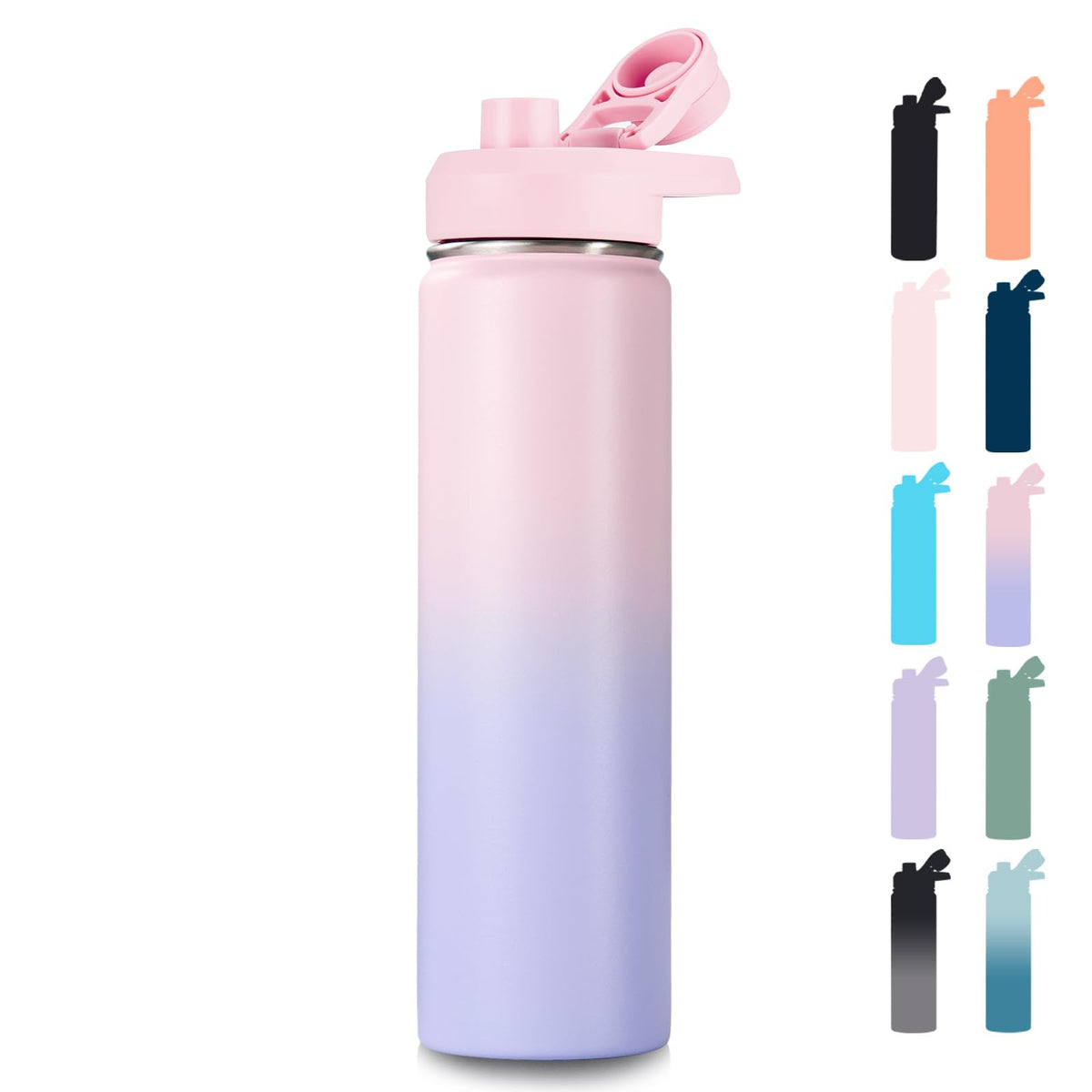 Fijinhom Insulated Water Bottle with Handle, 304 Stainless Steel Water Bottles with Wide Mouth, Double Wall Vacuum Sports Water Bottle, BPA Free, Keep Cold and Hot, 24 Ounces, Black