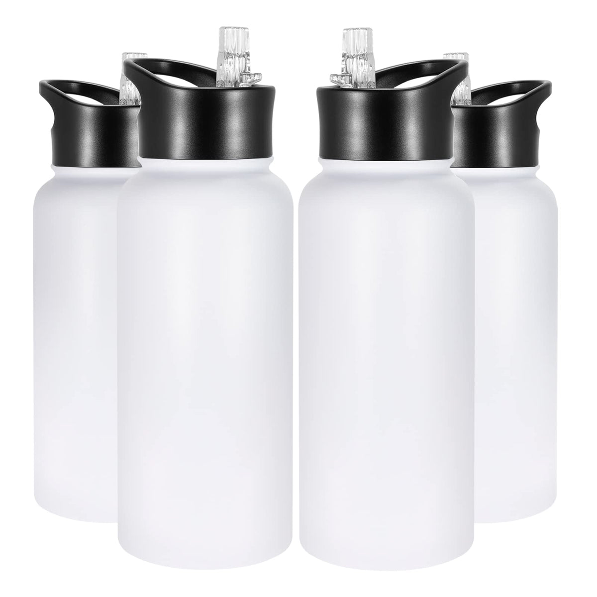 40 oz Insulated Water Bottle with Straw, Stainless Steel Sports Water Bottles with 2 Lids (Straw and Wide Mouth lid), Double Wall Vacuum, Leakproof, BPA-Free, Black