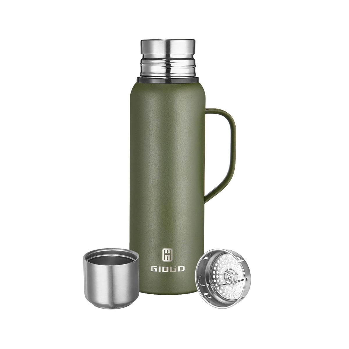 Insulated vacuum Thermo Bottle 500ml/16.9oz with cup Stainless steel coffee bottles for hot and cold drink water flask.(Silver,500ml)