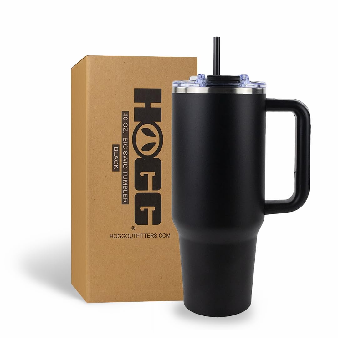 Hogg Big Swig 40oz Tumbler with Handle and Straw - Red, 40 oz Tumbler, Insulated Cup with Handle, 40oz Water Bottle with Straw, Thermal Cups, Leak Proof Lid, Travel Mugs, Stainless Steel