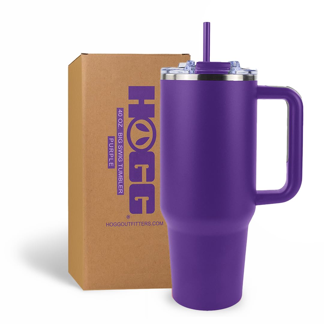 Hogg Big Swig 40oz Tumbler with Handle and Straw - Red, 40 oz Tumbler, Insulated Cup with Handle, 40oz Water Bottle with Straw, Thermal Cups, Leak Proof Lid, Travel Mugs, Stainless Steel