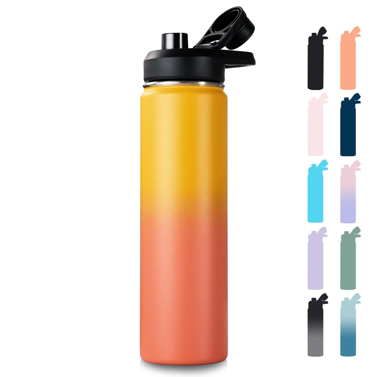 Fijinhom Insulated Water Bottle with Handle, 304 Stainless Steel Water Bottles with Wide Mouth, Double Wall Vacuum Sports Water Bottle, BPA Free, Keep Cold and Hot, 24 Ounces, Black