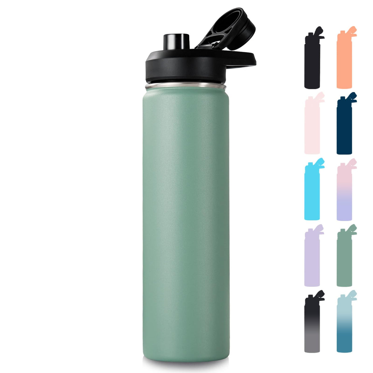 Fijinhom Insulated Water Bottle with Handle, 304 Stainless Steel Water Bottles with Wide Mouth, Double Wall Vacuum Sports Water Bottle, BPA Free, Keep Cold and Hot, 24 Ounces, Black
