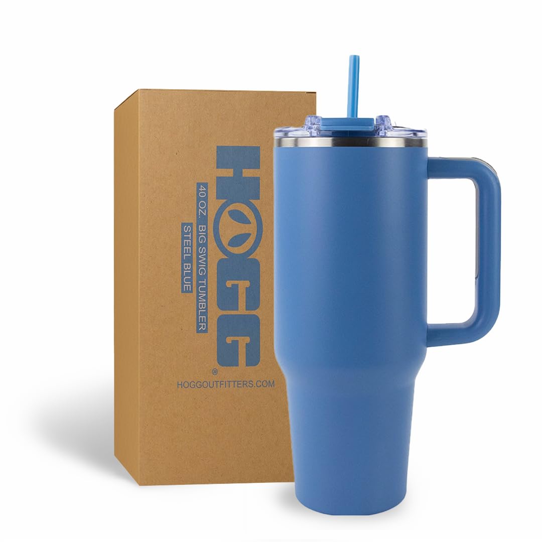 Hogg Big Swig 40oz Tumbler with Handle and Straw - Red, 40 oz Tumbler, Insulated Cup with Handle, 40oz Water Bottle with Straw, Thermal Cups, Leak Proof Lid, Travel Mugs, Stainless Steel