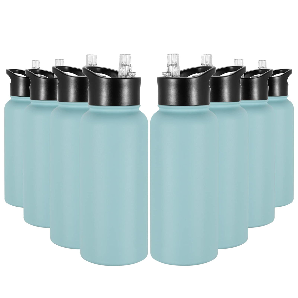 40 oz Insulated Water Bottle with Straw, Stainless Steel Sports Water Bottles with 2 Lids (Straw and Wide Mouth lid), Double Wall Vacuum, Leakproof, BPA-Free, Black