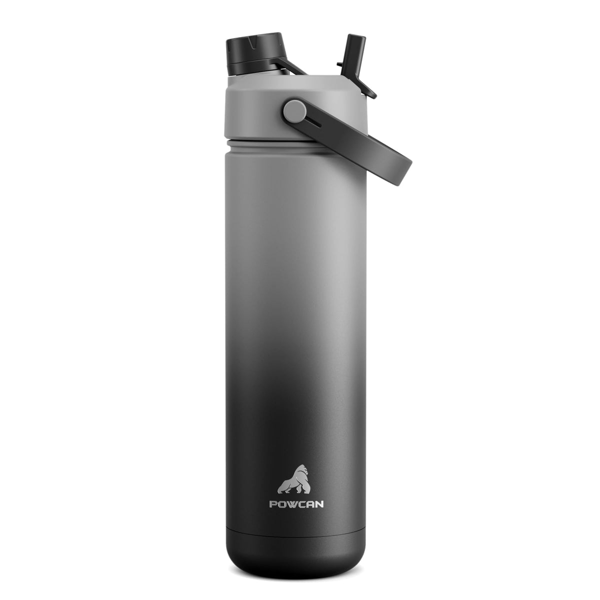 POWCAN 26 oz Insulated Water Bottle with 2-in-1 Straw and Spout Lid, Keep Cold 24H, Leak-Proof, Fits in Car Cup Holder, Stainless Steel Water Bottle for Sports, Travel, and School (Dark Knight)