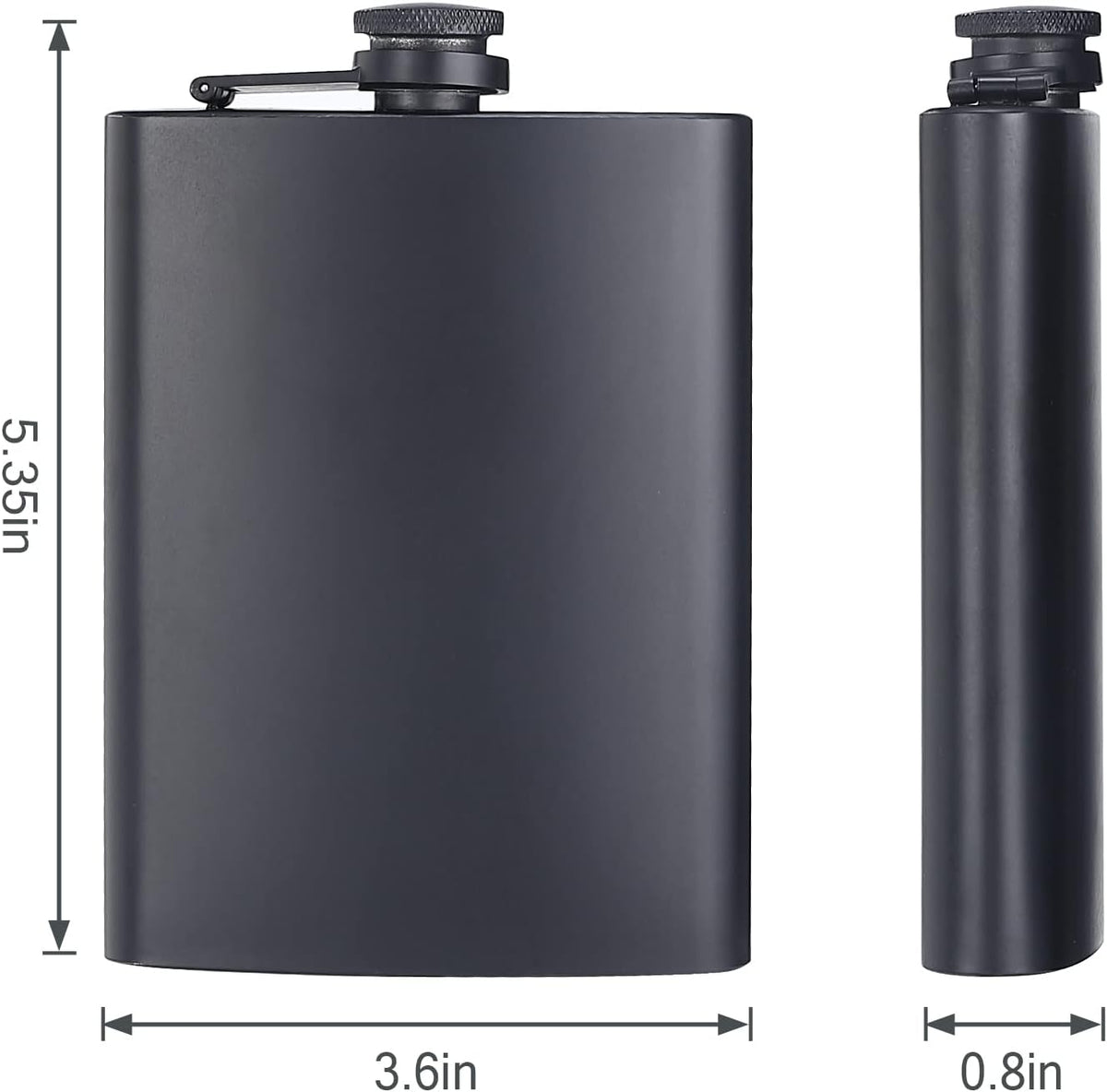 ROMORC 2 Pack Hip Flasks for Liquor Matte Black 8 Oz Stainless Steel Leak-proof Thin Flasks with 2pcs Funnels and Cups for Wedding Party, Groomsman, Bridesmaid, Gift (Black)